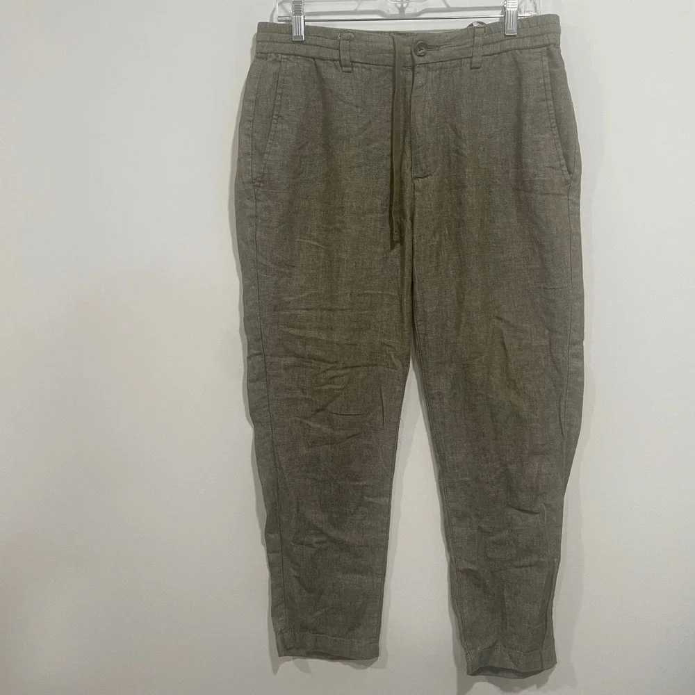 Banana Republic Mason Athletic Tapered Linen Cotton Pants Mens 31x30 Olive Brown
